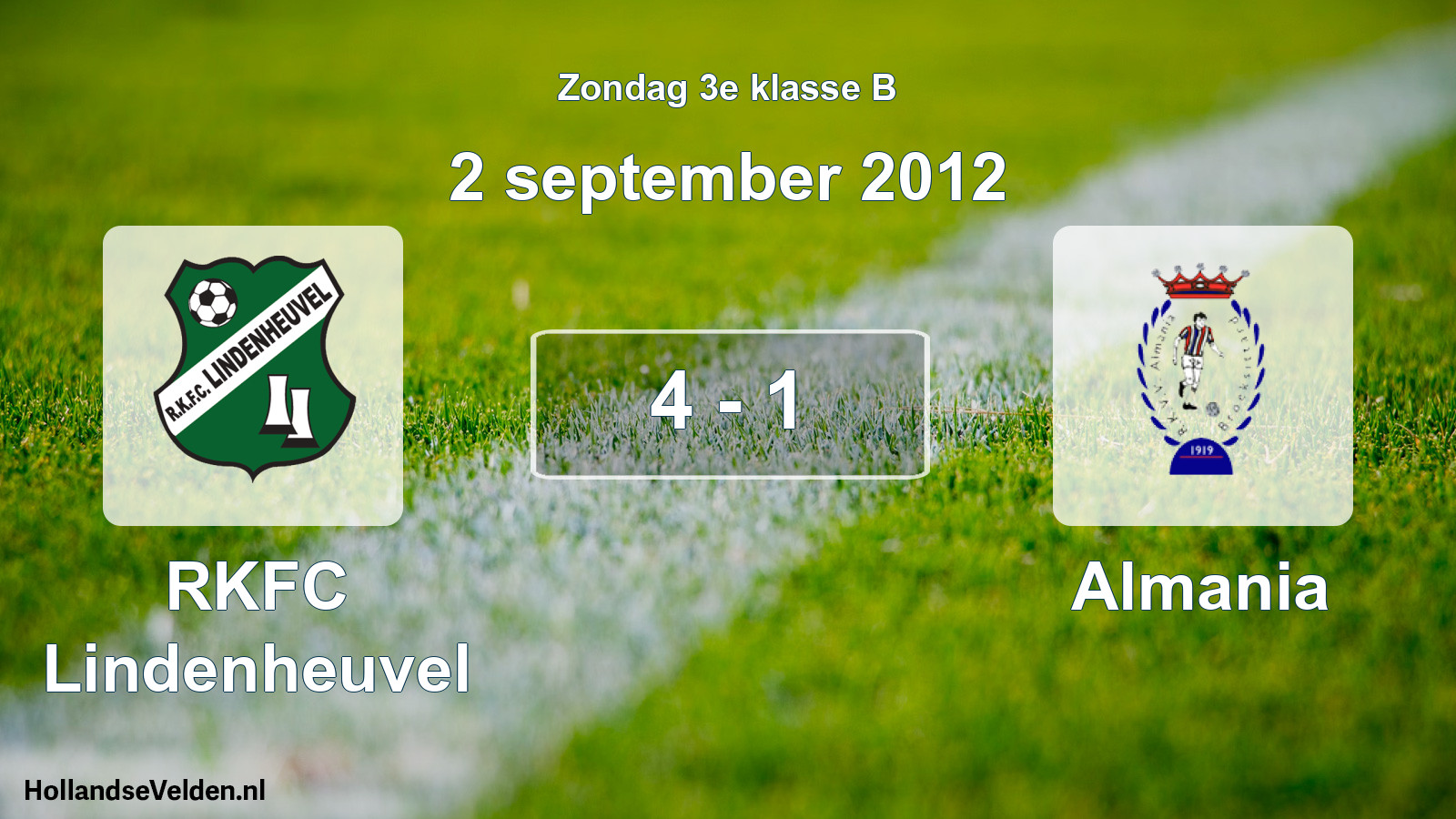 Total number of matches played: RKFC Lindenheuvel - Almania 4 - 1 (2 September 2012)
