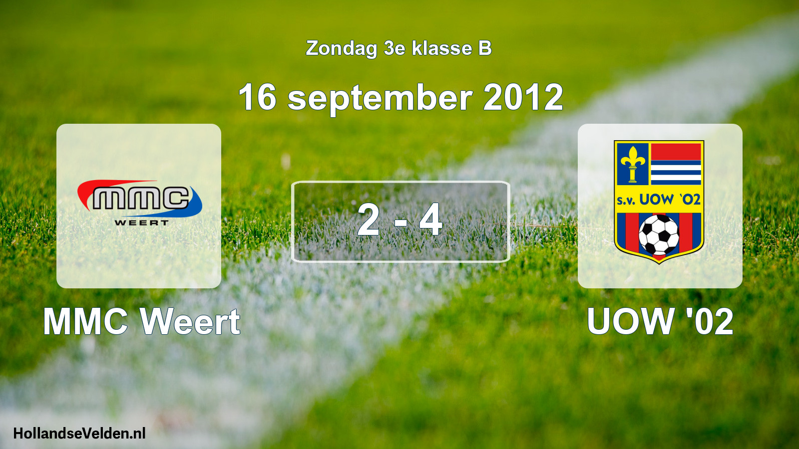 Total number of matches played: MMC Weert - UOW '02 2 - 4 (16 September 2012)