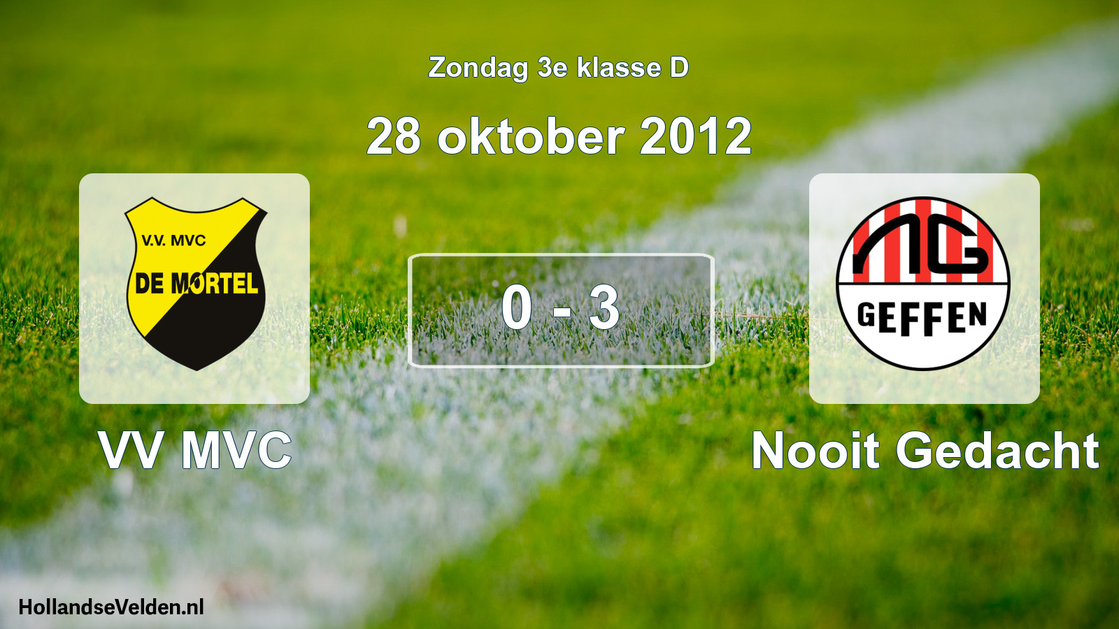 Total number of matches played: VV MVC - Nooit Gedacht 0 - 3 (28 October 2012)