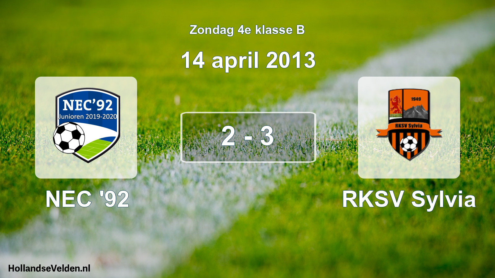 Total number of matches played: NEC '92 - RKSV Sylvia 2 - 3 (14 April 2013)