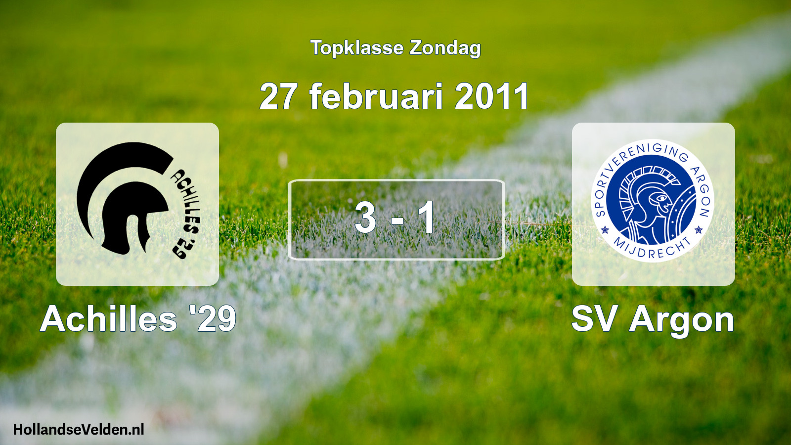 Total number of matches played: Achilles '29 - SV Argon 3 - 1 (27 February 2011)
