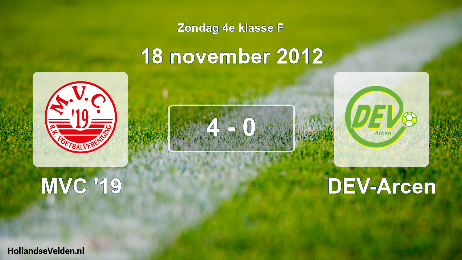 Total number of matches played: MVC '19 - DEV-Arcen 4 - 0 (18 November 2012)