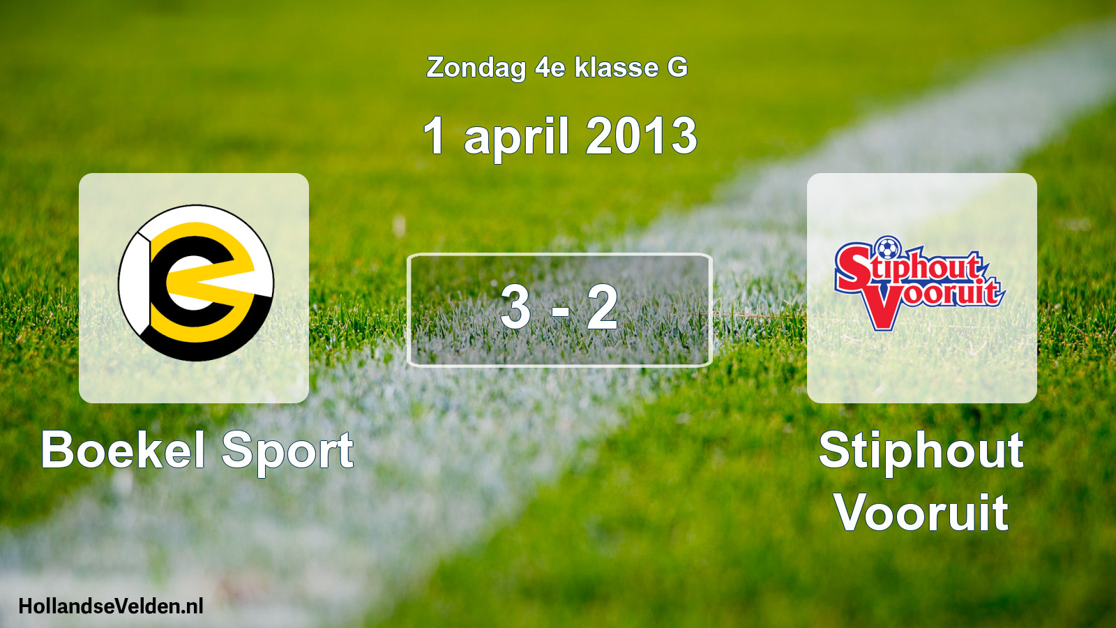 Total number of matches played: Boekel Sport - Stiphout Vooruit 3 - 2 (1 April 2013)