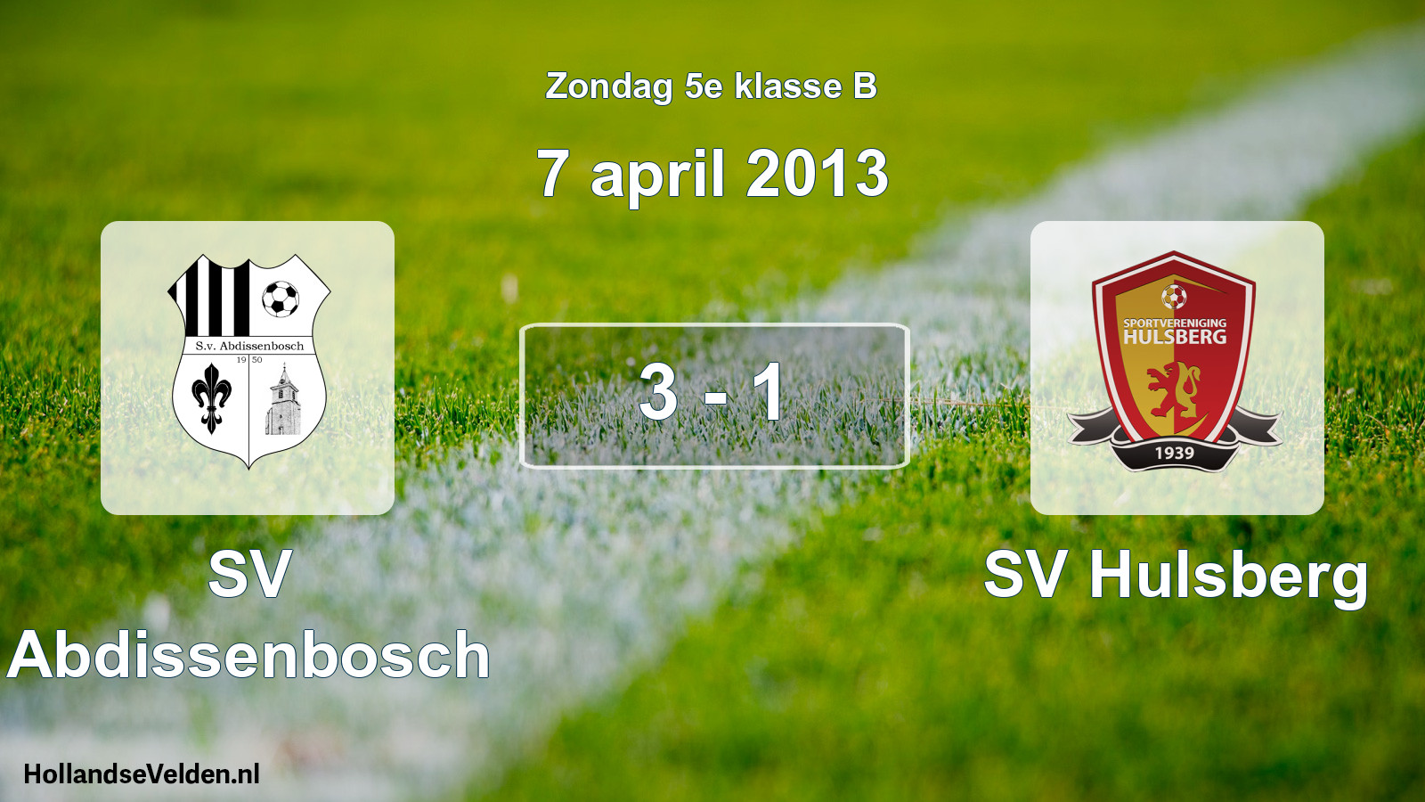 Total number of matches played: SV Abdissenbosch - SV Hulsberg 3 - 1 (7 April 2013)