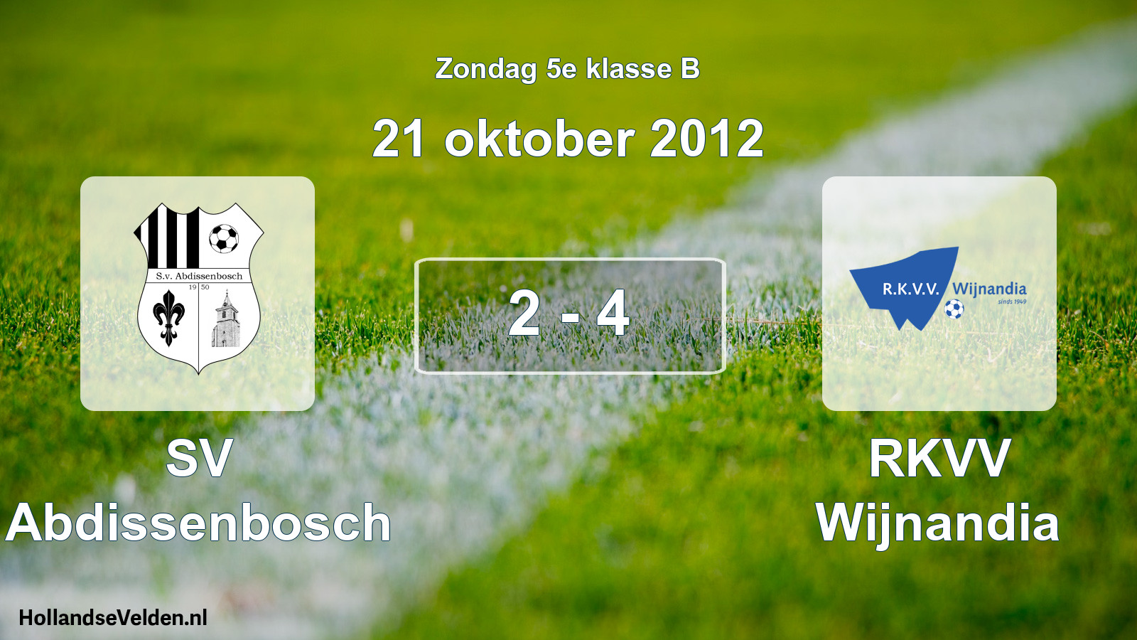 Total number of matches played: SV Abdissenbosch - RKVV Wijnandia 2 - 4 (21 October 2012)