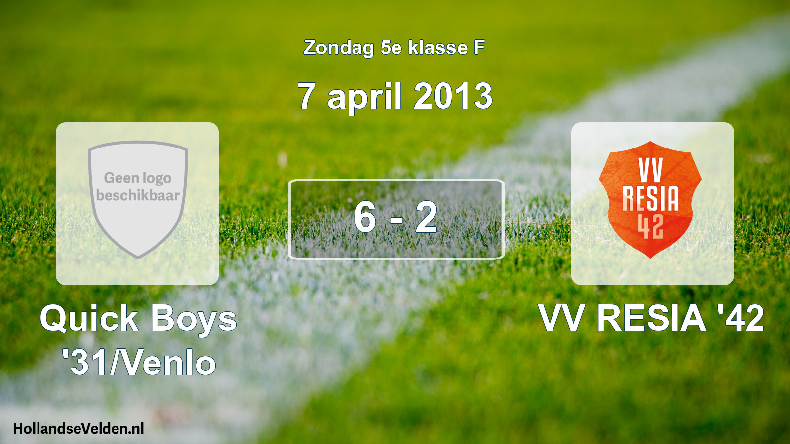 Total number of matches played: Quick Boys '31/Venlo - VV RESIA '42 6 - 2 (7 April 2013)