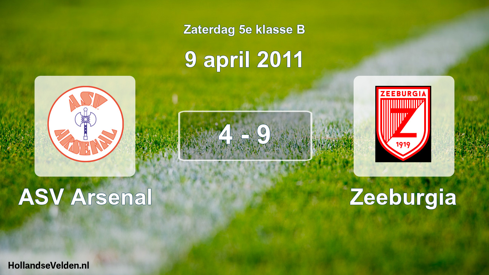 Total number of matches played: ASV Arsenal - Zeeburgia 4 - 9 (9 April 2011)