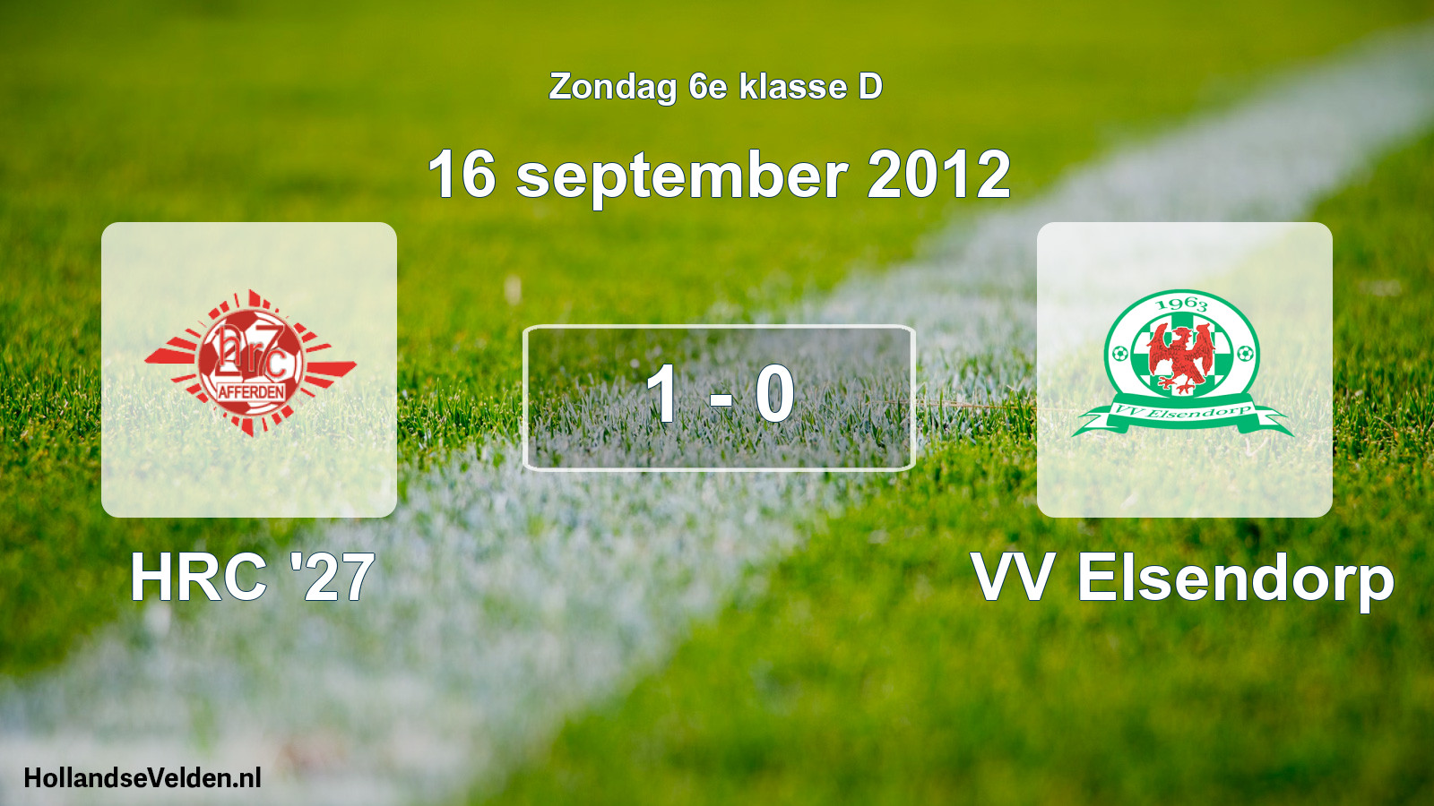Total number of matches played: HRC '27 - VV Elsendorp 1 - 0 (16 September 2012)