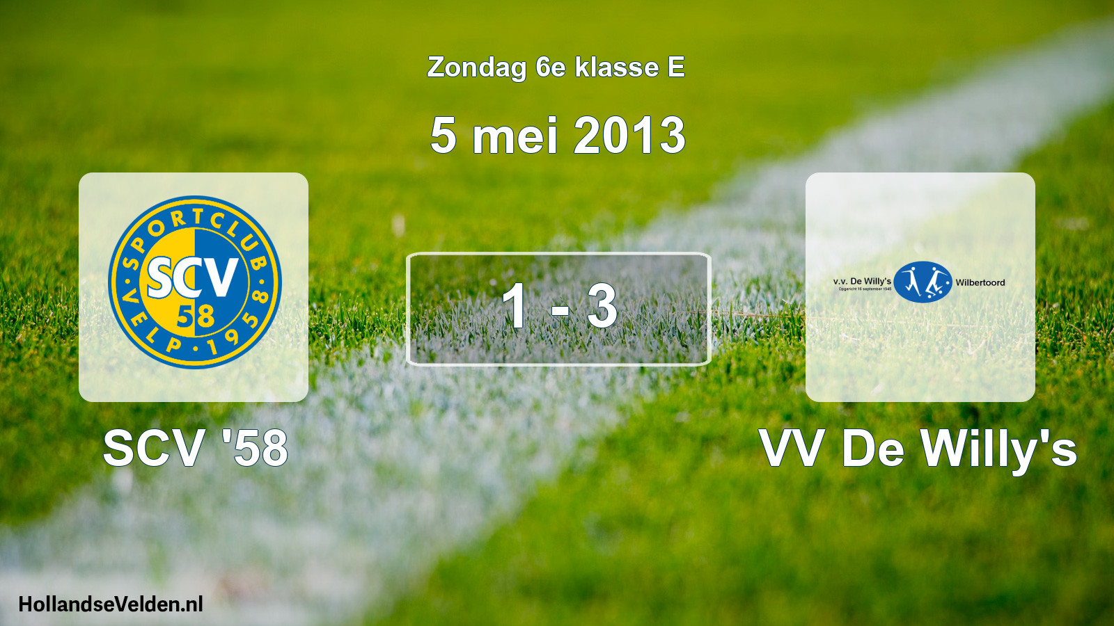 Total number of matches played: SCV '58 - VV De Willy's 1 - 3 (5 May 2013)