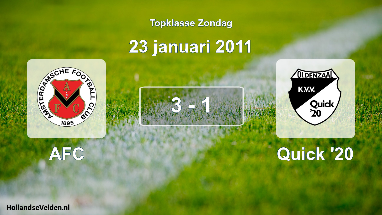 Total number of matches played: AFC - Quick '20 3 - 1 (23 January 2011)
