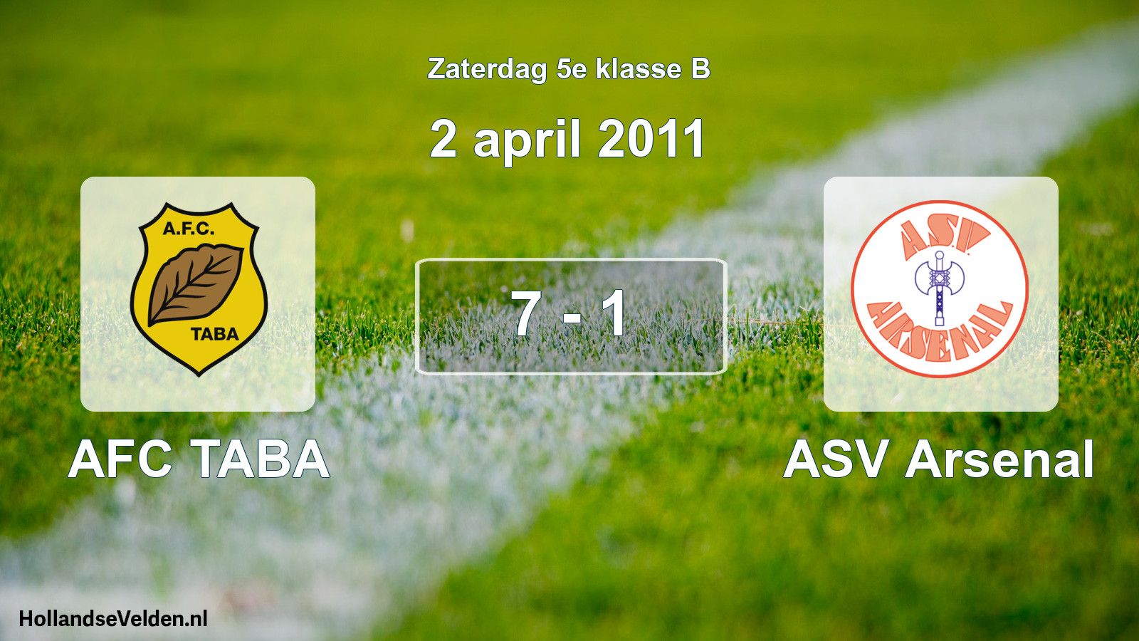 Total number of matches played: AFC TABA - ASV Arsenal 7 - 1 (2 April 2011)