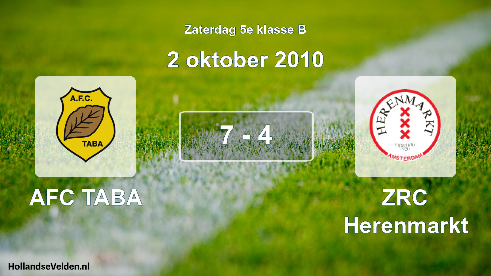 Total number of matches played: AFC TABA - ZRC Herenmarkt 7 - 4 (2 October 2010)