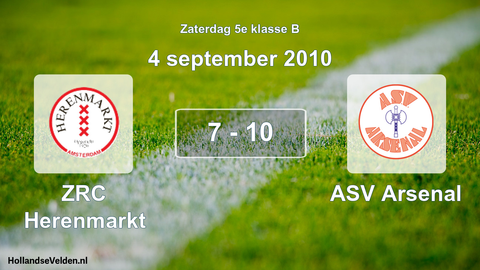 Gespeelde wedstrijd: ZRC Herenmarkt - ASV Arsenal 7 - 10 (4 september 2010)