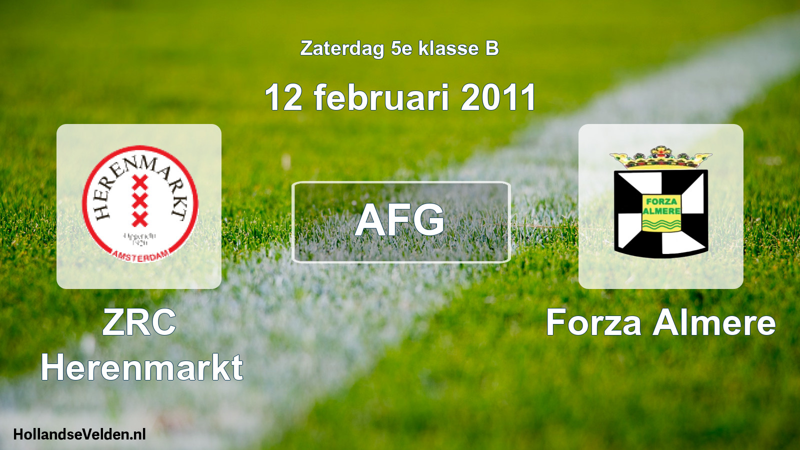 Geplande wedstrijd: ZRC Herenmarkt - Forza Almere (12 februari 2011)