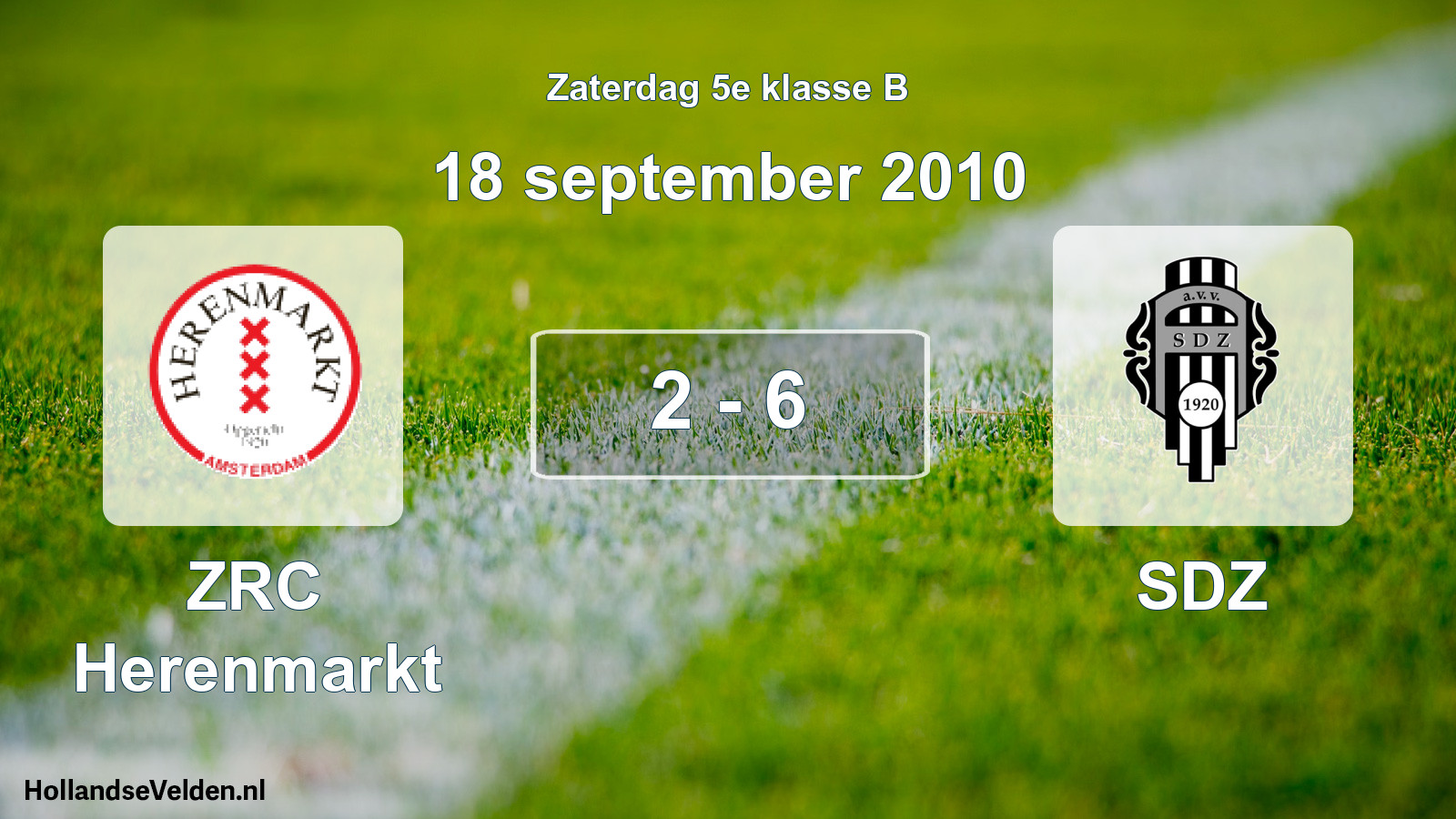 Gespeelde wedstrijd: ZRC Herenmarkt - SDZ 2 - 6 (18 september 2010)
