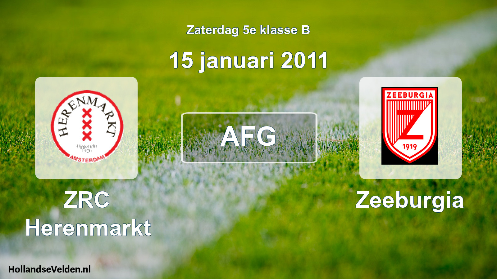 Geplande wedstrijd: ZRC Herenmarkt - Zeeburgia (15 januari 2011)