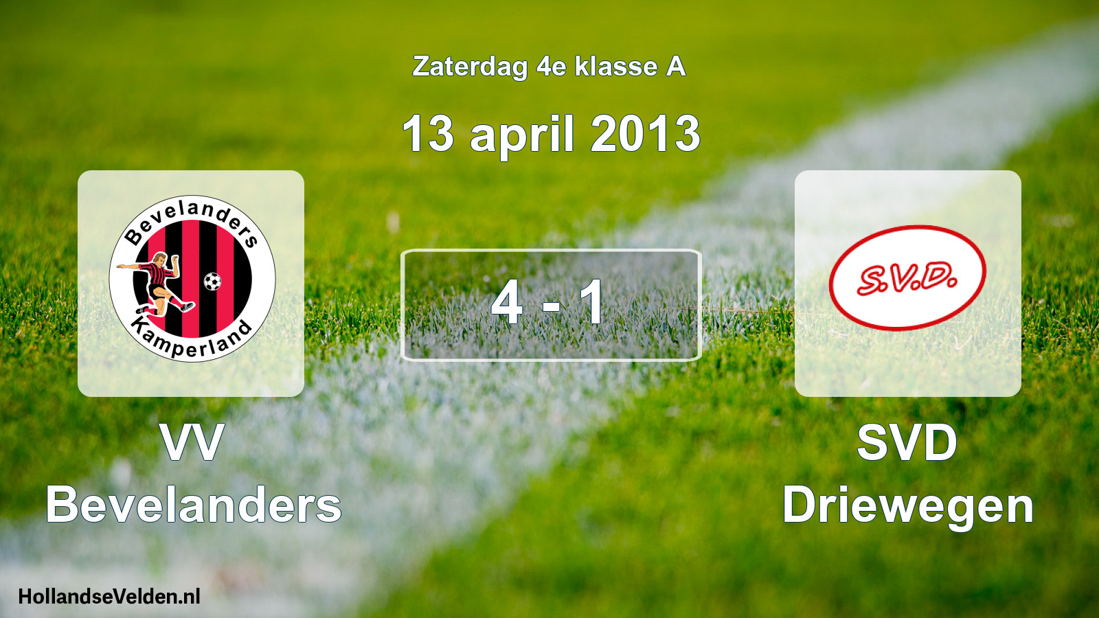 Total number of matches played: VV Bevelanders - SVD Driewegen 4 - 1 (13 April 2013)