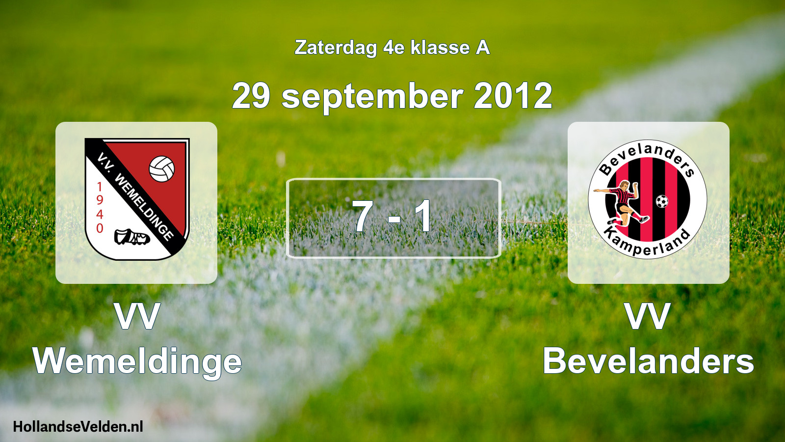 Total number of matches played: VV Wemeldinge - VV Bevelanders 7 - 1 (29 September 2012)