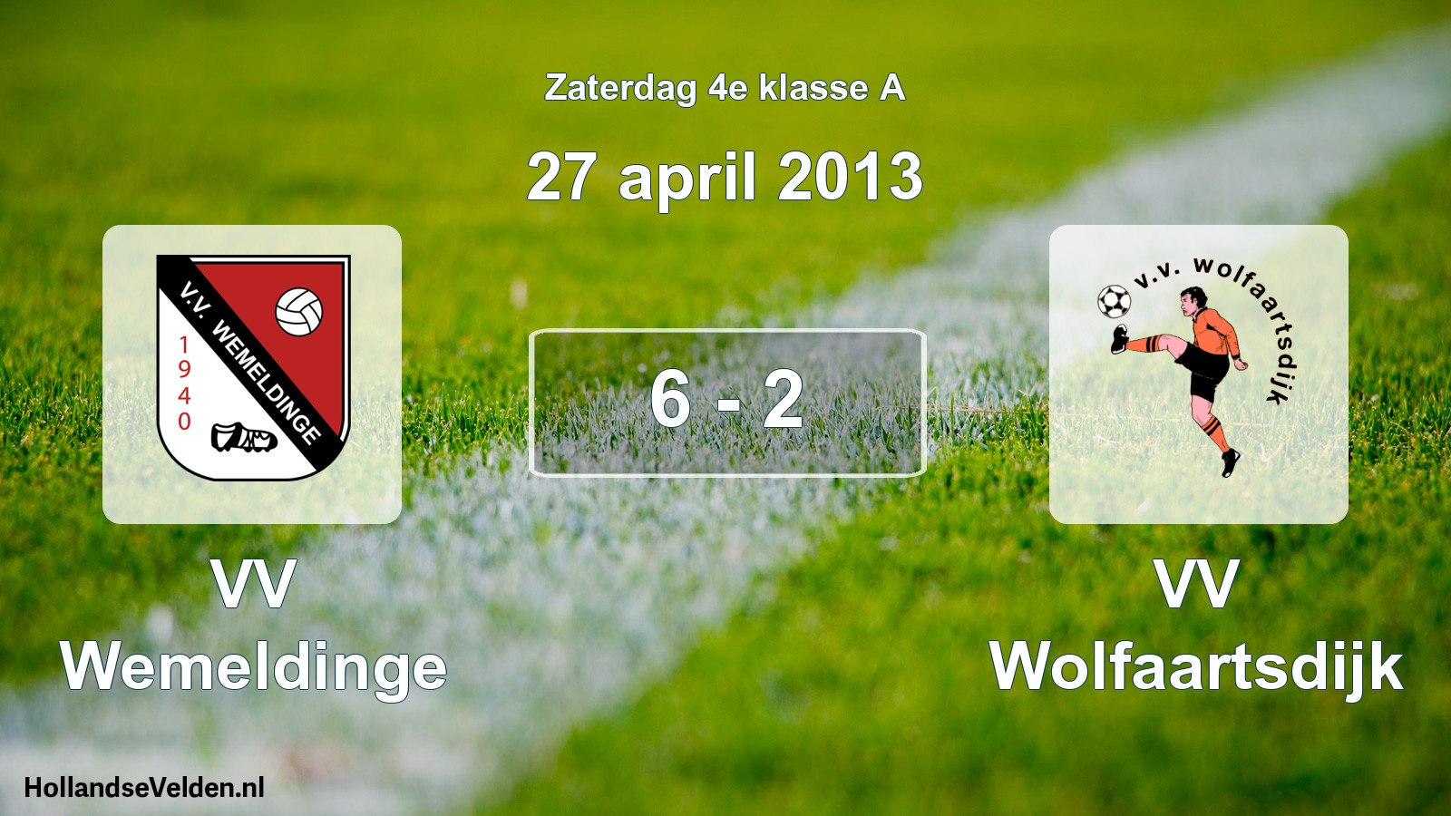 Total number of matches played: VV Wemeldinge - VV Wolfaartsdijk 6 - 2 (27 April 2013)