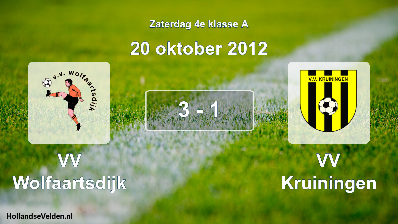 Total number of matches played: VV Wolfaartsdijk - VV Kruiningen 3 - 1 (20 October 2012)
