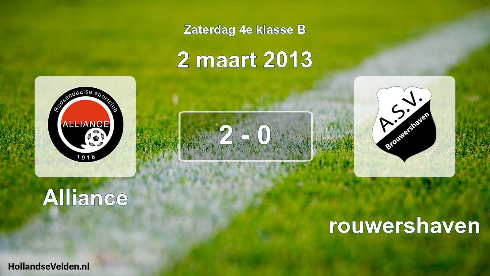 Total number of matches played: Alliance - Brouwershaven 2 - 0 (2 March 2013)