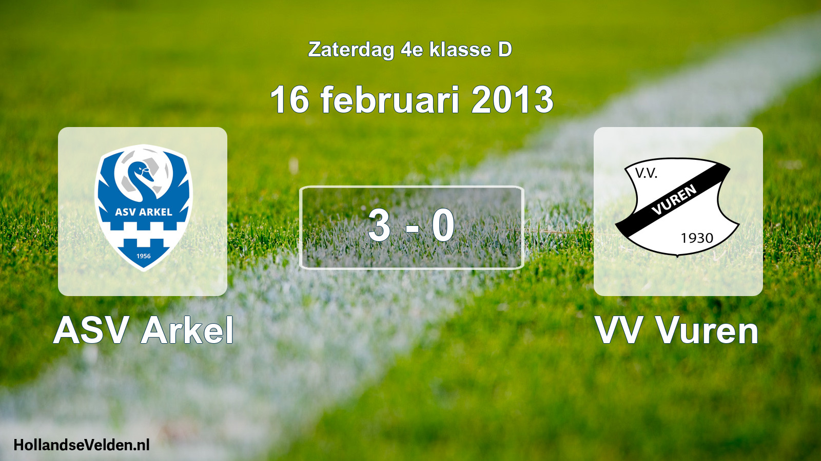 Total number of matches played: ASV Arkel - VV Vuren 3 - 0 (16 February 2013)