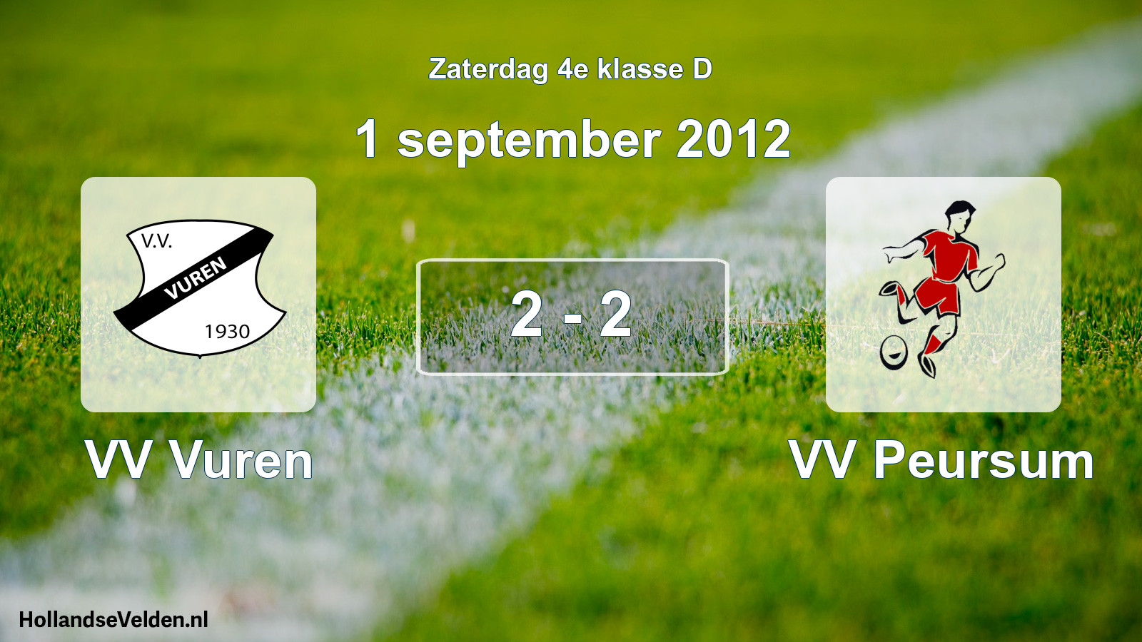 Total number of matches played: VV Vuren - VV Peursum 2 - 2 (1 September 2012)
