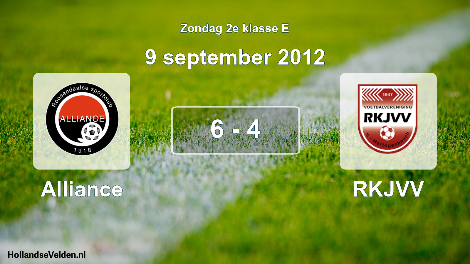 Total number of matches played: Alliance - RKJVV 6 - 4 (9 September 2012)