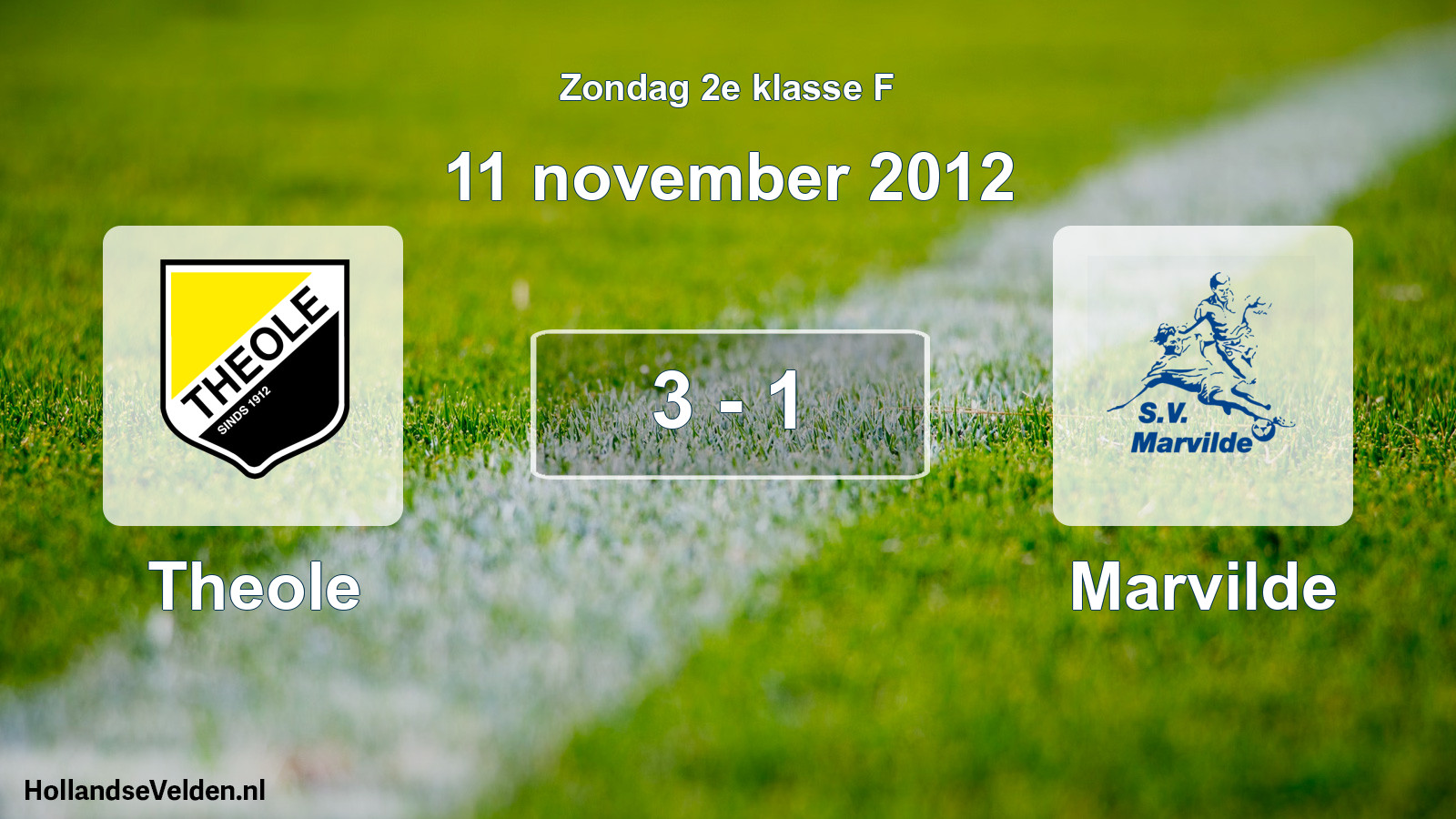 Total number of matches played: Theole - Marvilde 3 - 1 (11 November 2012)