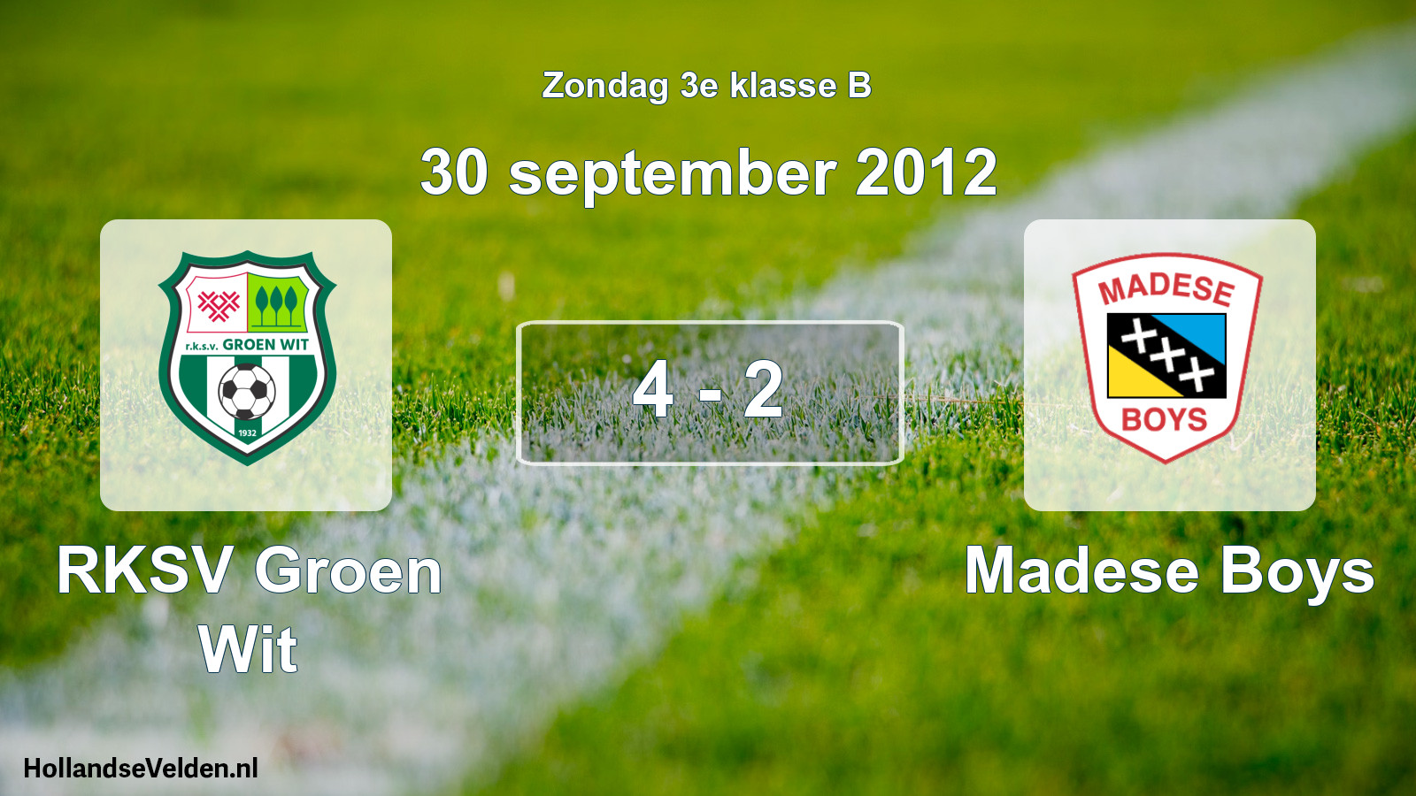 Total number of matches played: RKSV Groen Wit - Madese Boys 4 - 2 (30 September 2012)