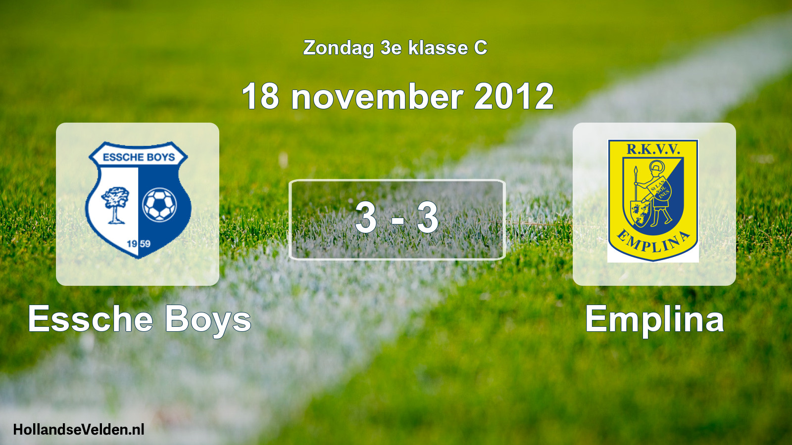 Total number of matches played: Essche Boys - Emplina 3 - 3 (18 November 2012)