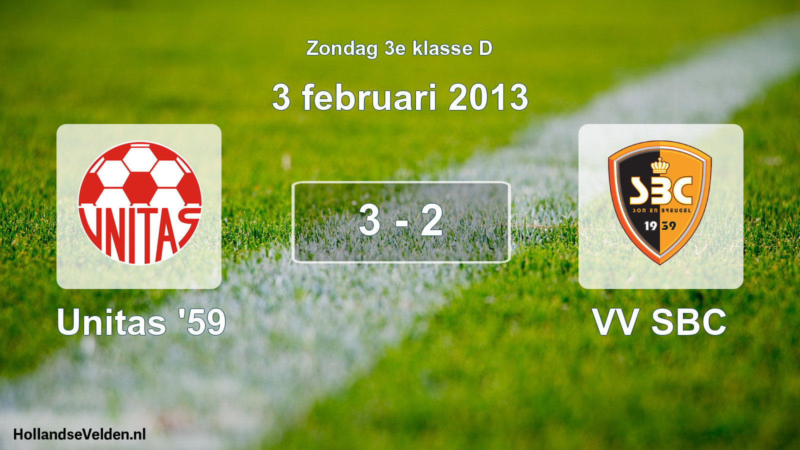 Total number of matches played: Unitas '59 - VV SBC 3 - 2 (3 February 2013)