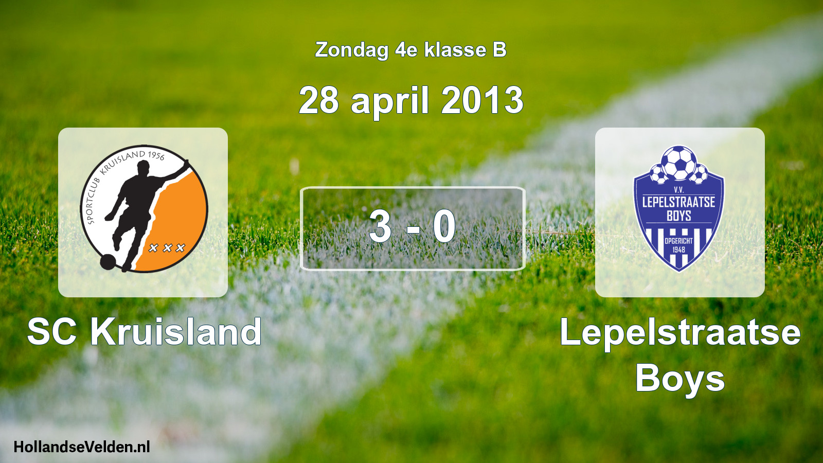 Gespeelde wedstrijd: SC Kruisland - Lepelstraatse Boys 3 - 0 (28 april 2013)