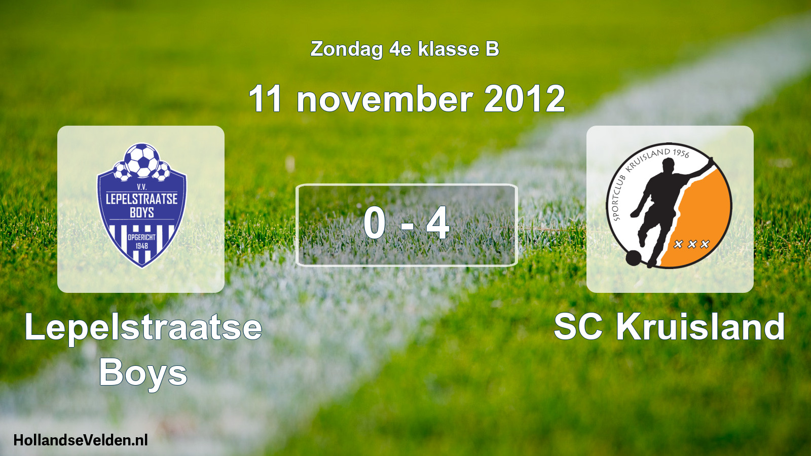 Total number of matches played: Lepelstraatse Boys - SC Kruisland 0 - 4 (11 November 2012)