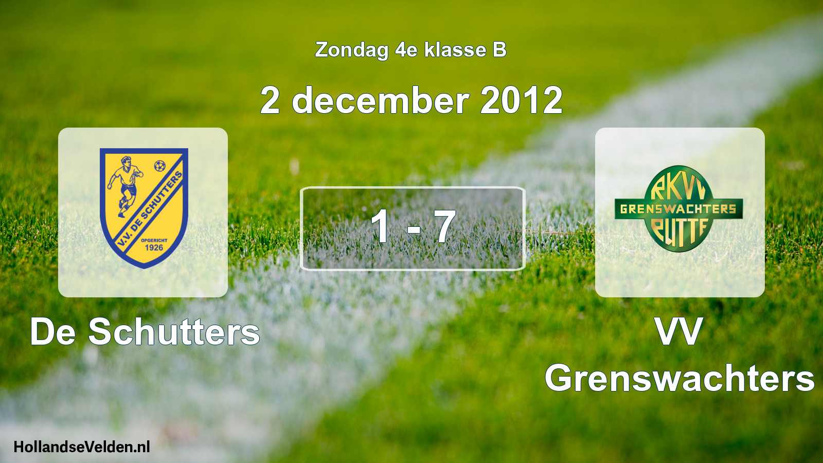 Total number of matches played: De Schutters - VV Grenswachters 1 - 7 (2 December 2012)