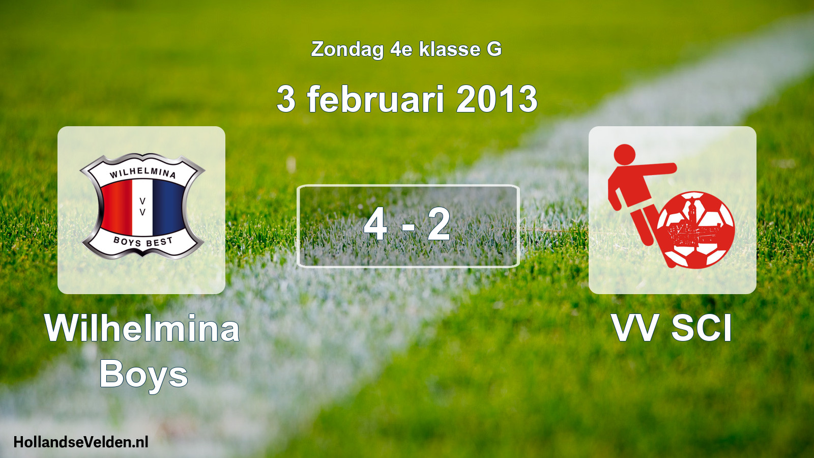 Total number of matches played: Wilhelmina Boys - VV SCI 4 - 2 (3 February 2013)