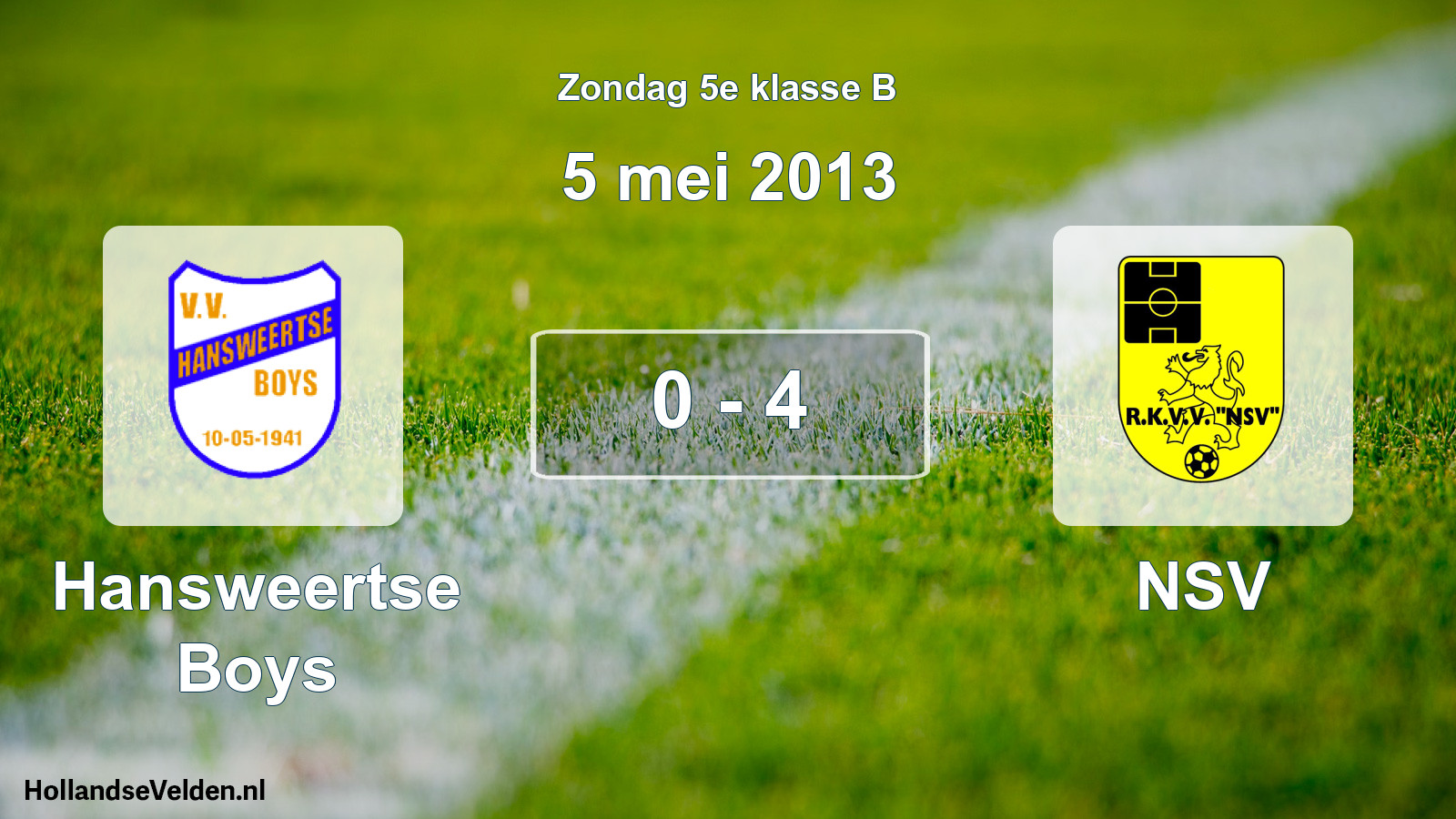 Total number of matches played: Hansweertse Boys - NSV 0 - 4 (5 May 2013)