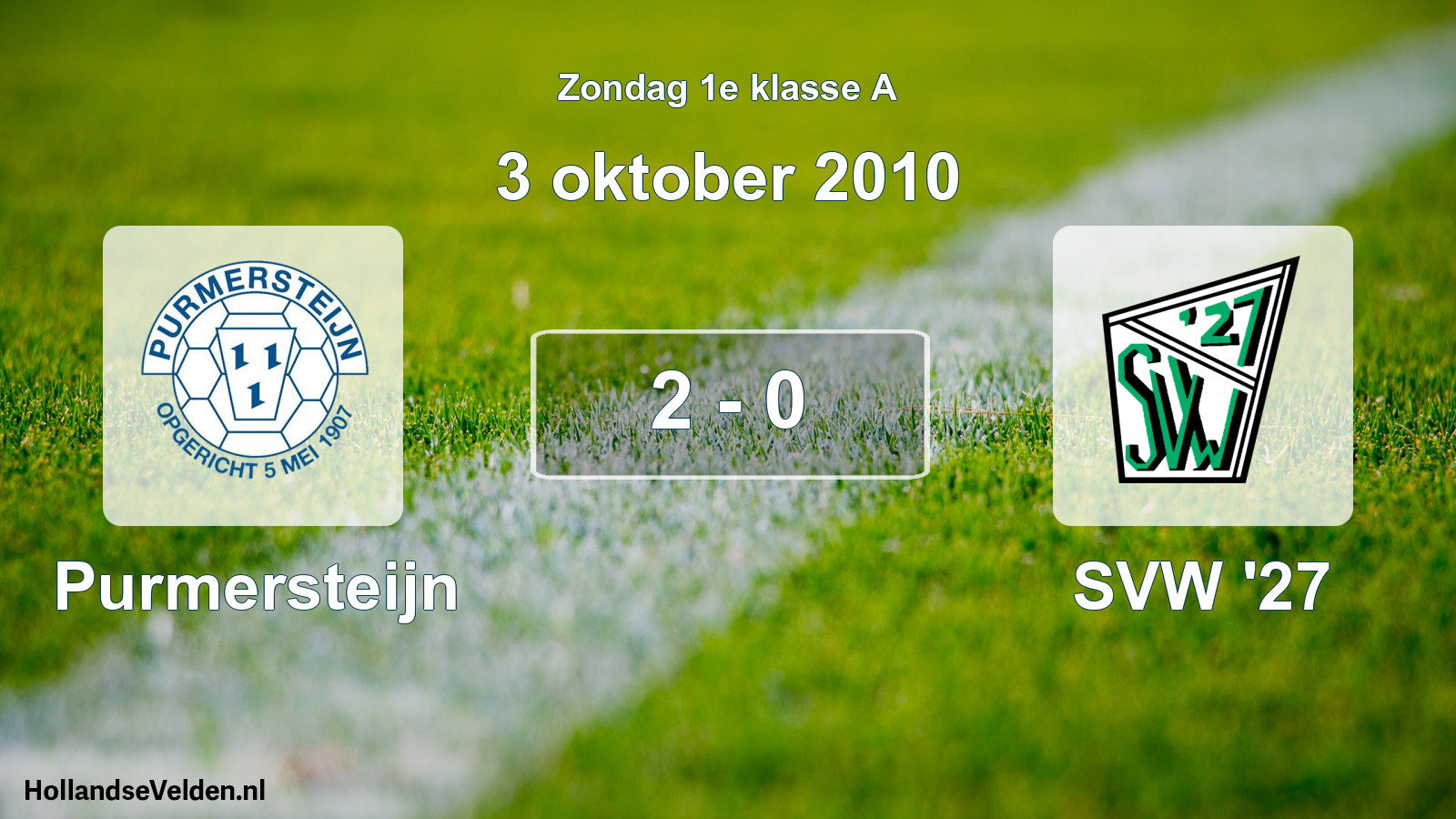 Total number of matches played: Purmersteijn - SVW '27 2 - 0 (3 October 2010)