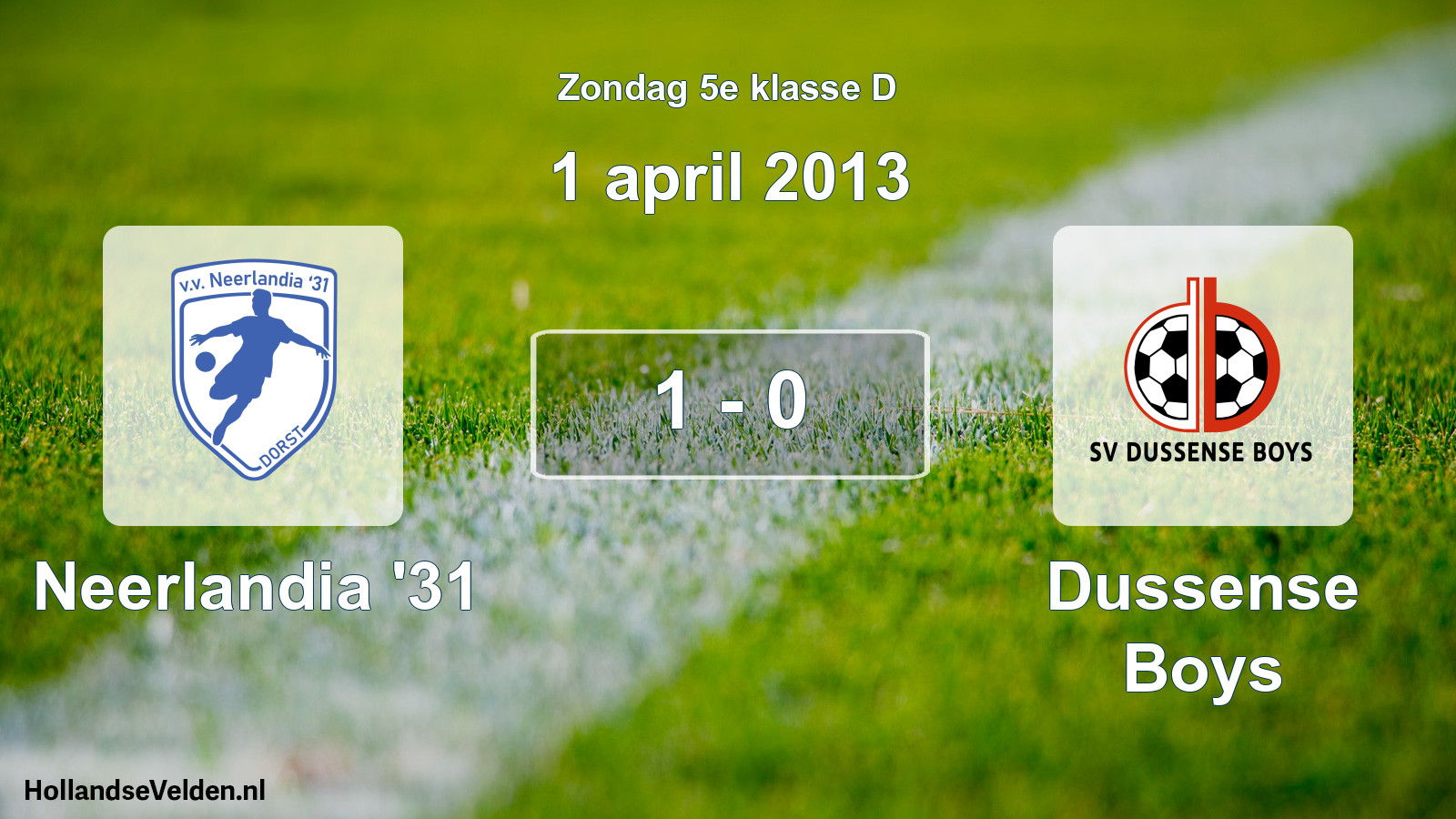 Total number of matches played: Neerlandia '31 - Dussense Boys 1 - 0 (1 April 2013)