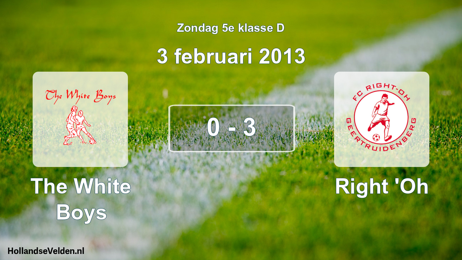 Total number of matches played: The White Boys - Right 'Oh 0 - 3 (3 February 2013)