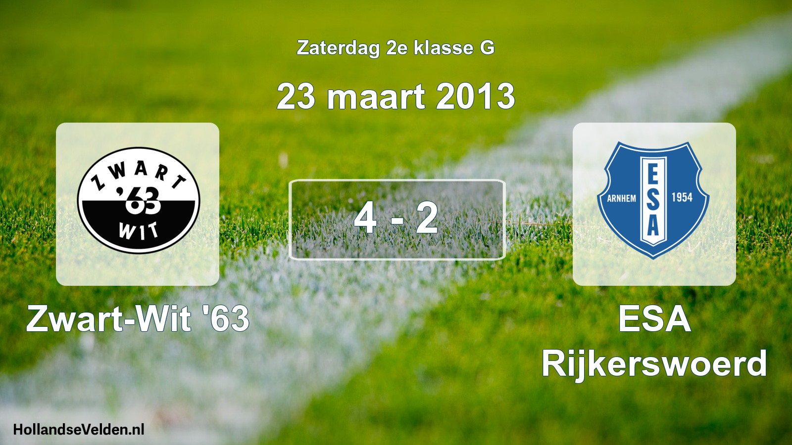 Total number of matches played: Zwart-Wit '63 - ESA Rijkerswoerd 4 - 2 (23 March 2013)