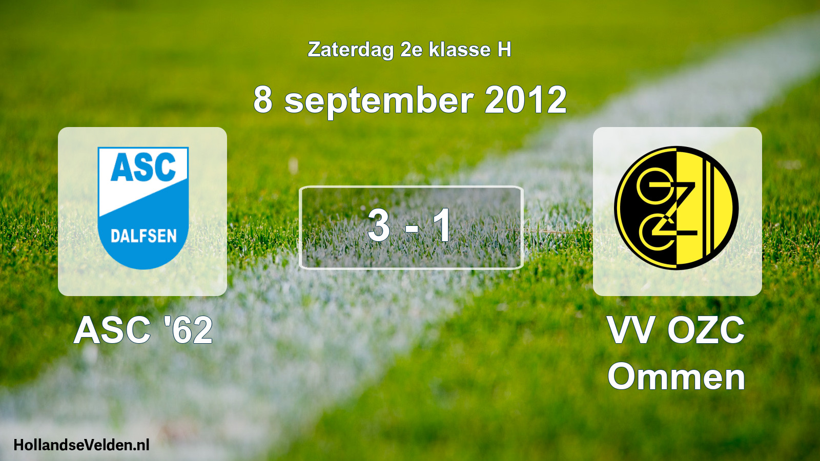 Total number of matches played: ASC '62 - VV OZC Ommen 3 - 1 (8 September 2012)