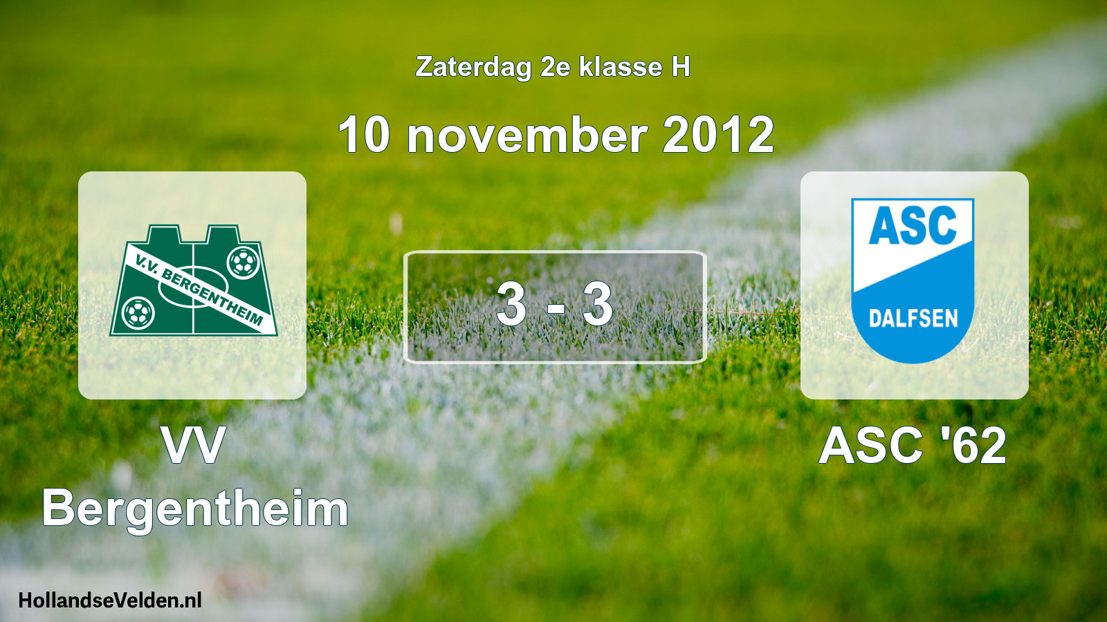 Total number of matches played: VV Bergentheim - ASC '62 3 - 3 (10 November 2012)