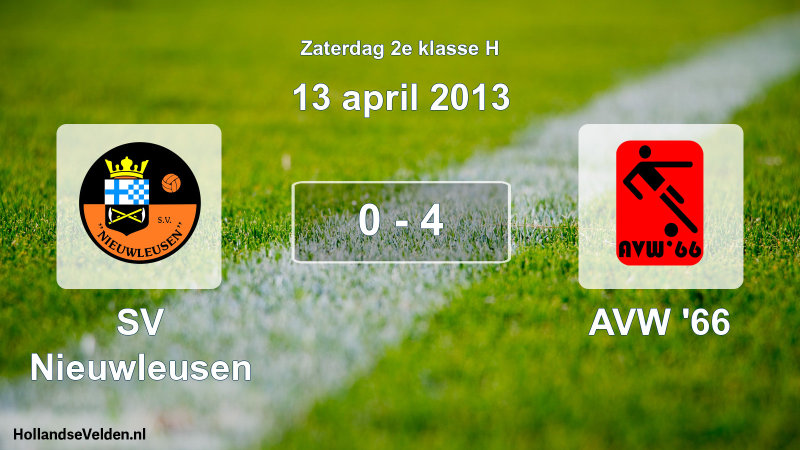 Total number of matches played: SV Nieuwleusen - AVW '66 0 - 4 (13 April 2013)
