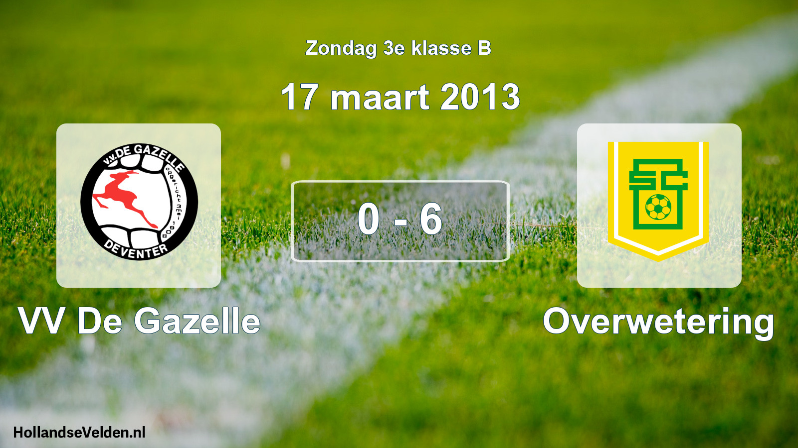 Total number of matches played: VV De Gazelle - Overwetering 0 - 6 (17 March 2013)