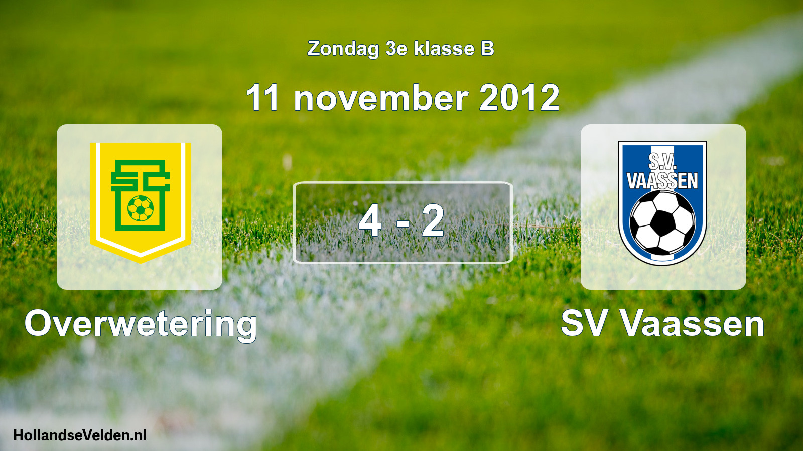 Total number of matches played: Overwetering - SV Vaassen 4 - 2 (11 November 2012)