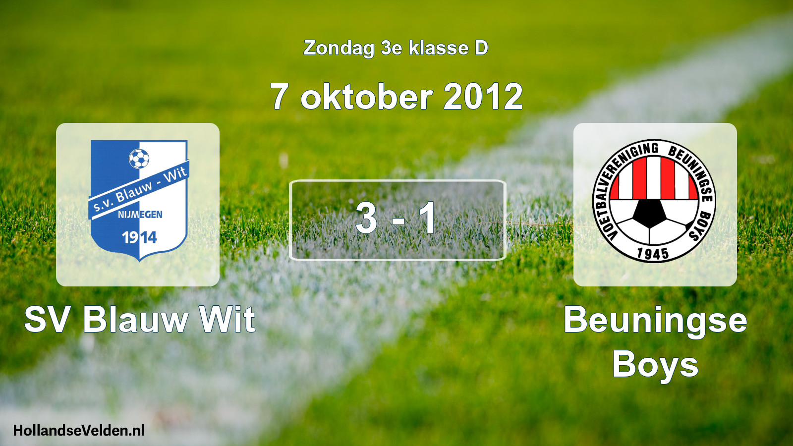 Total number of matches played: SV Blauw Wit - Beuningse Boys 3 - 1 (7 October 2012)