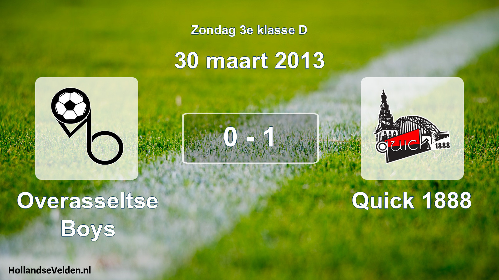 Total number of matches played: Overasseltse Boys - Quick 1888 0 - 1 (30 March 2013)