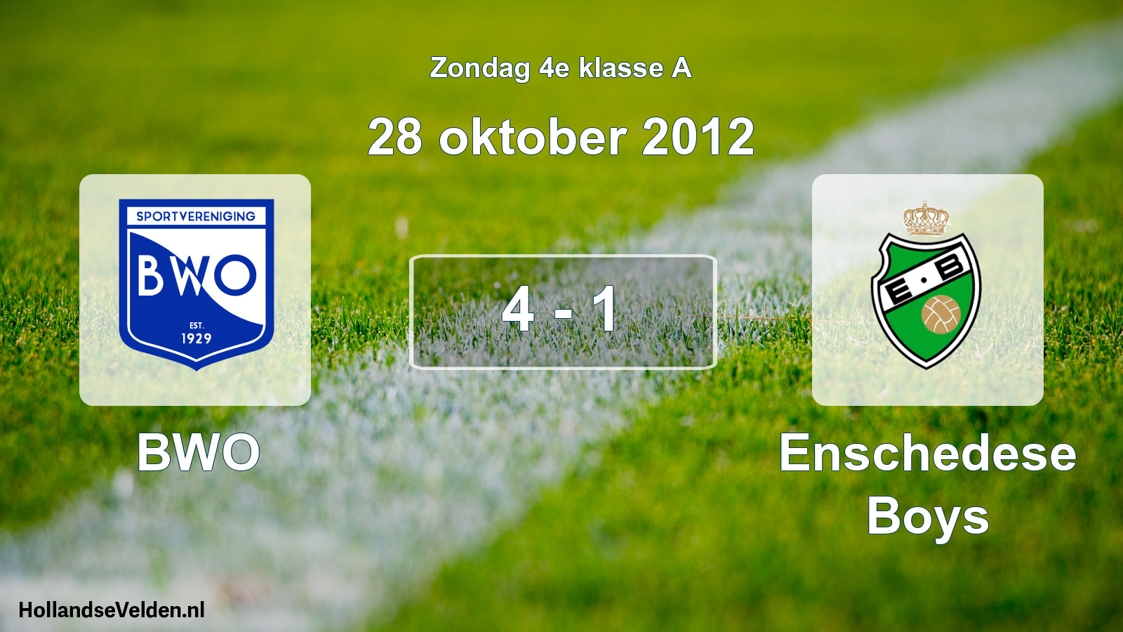 Total number of matches played: BWO - Enschedese Boys 4 - 1 (28 October 2012)