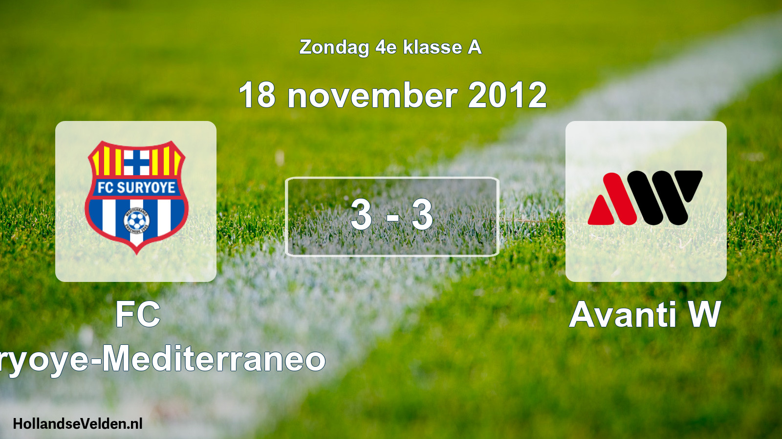 Total number of matches played: FC Suryoye-Mediterraneo - Avanti W 3 - 3 (18 November 2012)